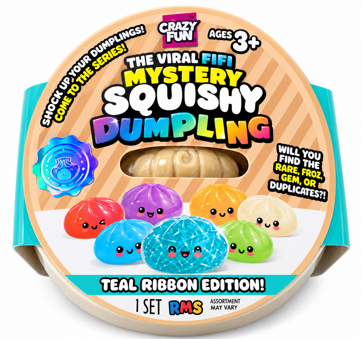 RMS Mini Mystery Squishy Dumpling Viral Teal Ribbon Edition Fidget Sensory | Unopened / English / New