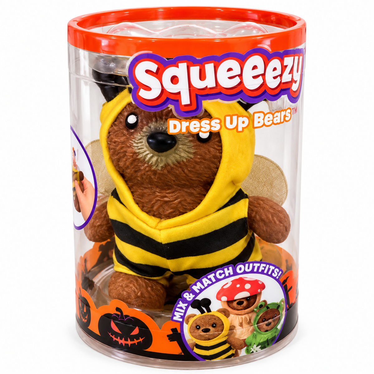 Squeezy Dress Up Bears Tactile Squeeze Toy Canister, Brown/Yellow/Black - Bee