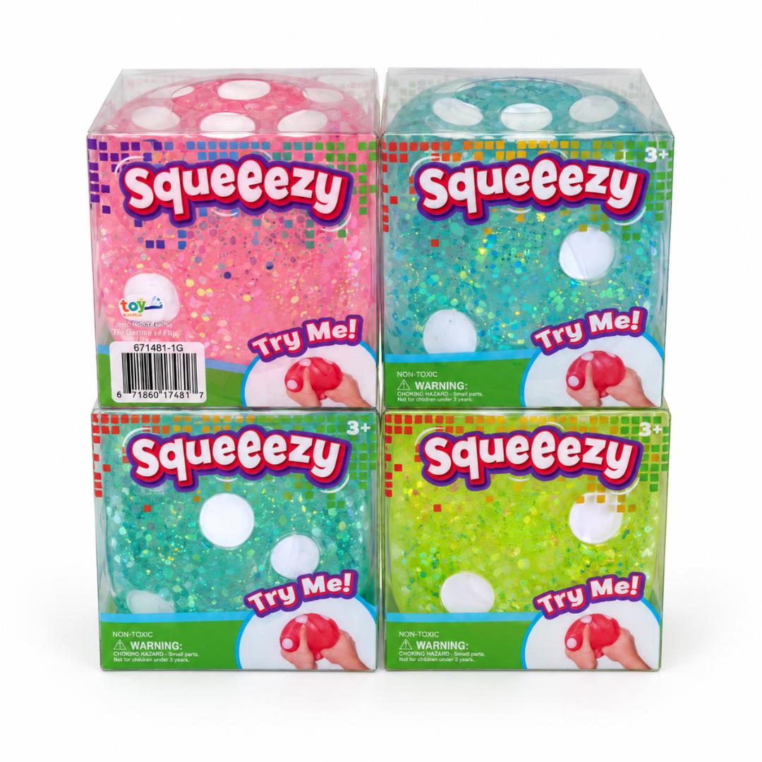 Squeeezy Colorful Glitter Dice Squishy Sensory Squeezy Stress Toy by Toymendous