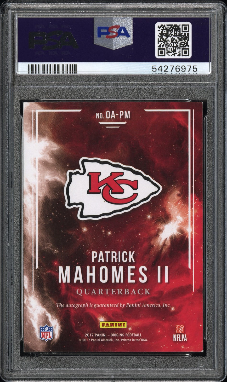 PATRICK MAHOMES II 2017 Origins Rookie Gold Ink OnCard Auto /25 PSA Auto 9