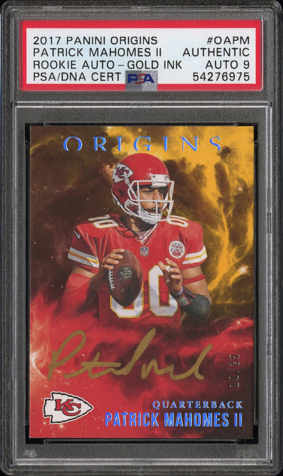 PATRICK MAHOMES II 2017 Origins Rookie Gold Ink OnCard Auto /25 PSA Auto 9